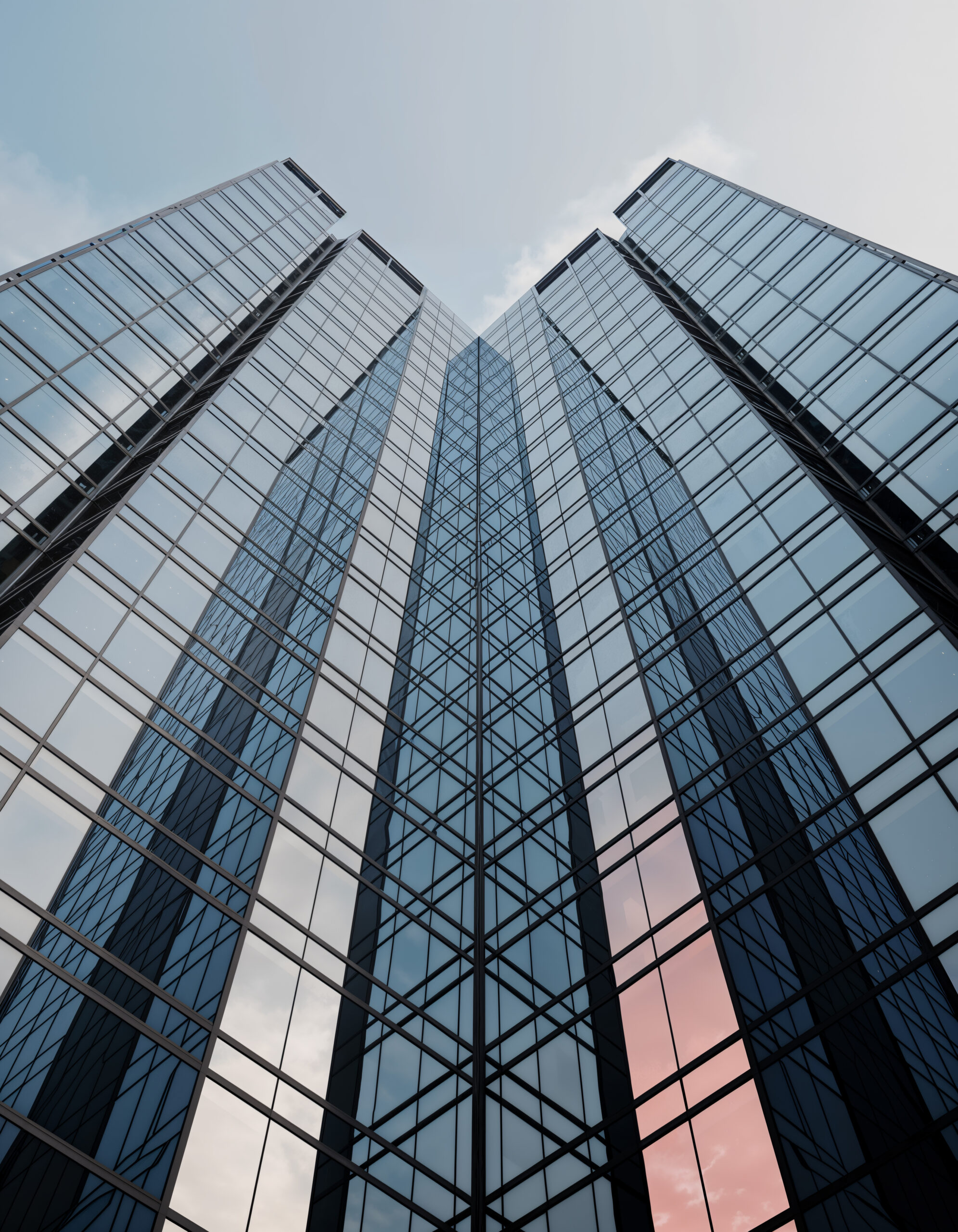 modern architecture glass skyscrapers reflecting sky